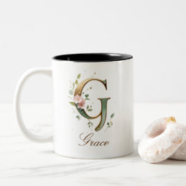 Luxus-Gold-Blumeninitiale G Zweifarben-Kaffeetasse Zweifarbige Tasse
