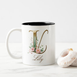 Luxus-Gold-Blumeninitiale L Zweifarben-Kaffeetasse Zweifarbige Tasse