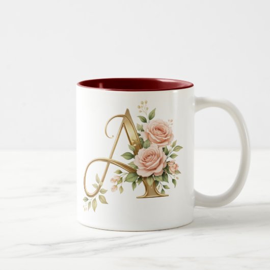 Luxus-Gold-Blumenmonogramm A Tasse Premium Elegant (Rechts)