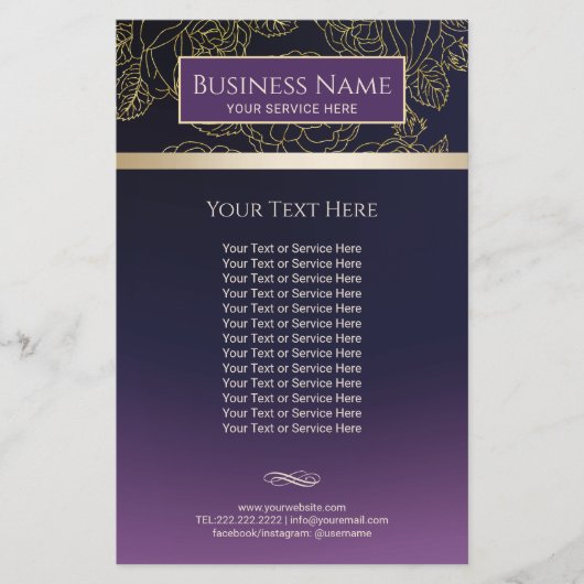 Luxus Gold Blumenmuster Lila Salon & Wellness-Cent Flyer (Vorne)