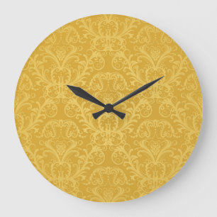 Luxus-Gold-Blumenmuster: Nahtlose Tapete Große Wanduhr
