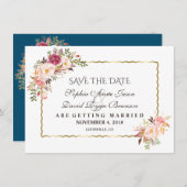 Luxus Gold Blush Pink Floral Navy Save the Date (Vorne/Hinten)