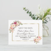 Luxus Gold Blush Pink Floral Navy Save the Date (Stehend Vorderseite)