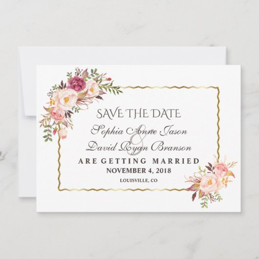 Luxus Gold Blush Pink Floral Navy Save the Date (Vorderseite)