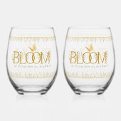 Luxus Gold Botanische Flora "BLOOM" Trinkbehälter Weinglas Ohne Stiel (Vorderseite)