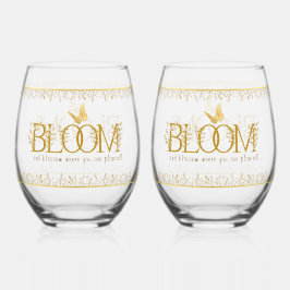 Luxus Gold Botanische Flora "BLOOM" Trinkbehälter Weinglas Ohne Stiel