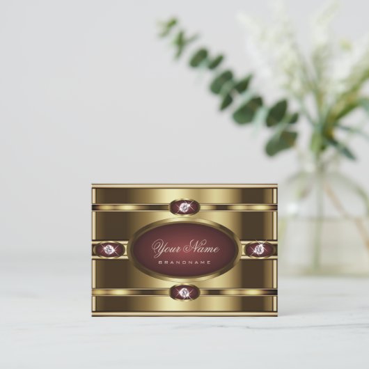 Luxus Gold Burgundy Gradient und Imitate Rhineston Visitenkarte (Stehend Vorderseite)