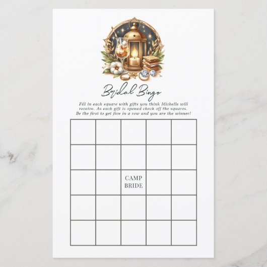 Luxus Gold Camp Bride Bachelorette Bingo Spiel (Vorderseite)