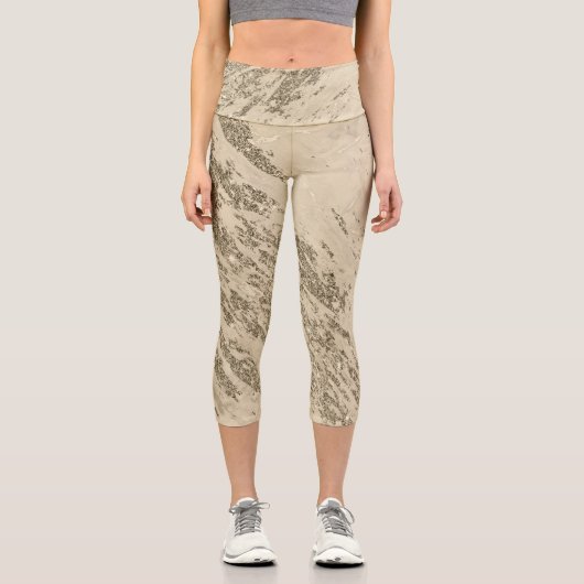 Luxus Gold Champagner Glitzer Marmor Capri Leggings (Vorderseite)