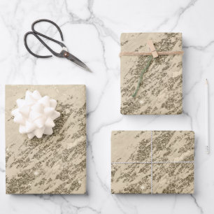 Luxus Gold Champagner Glitzer Marmor Geschenkpapier Set