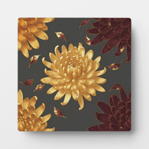 Luxus-Gold-Chrysantheme-Burgunder-Blumenmuster Fotoplatte