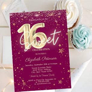 Luxus Gold Diamanten Sterne Lila Sweet 16 Einladung