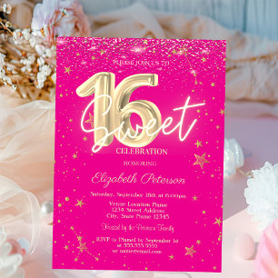 Luxus-Gold-Diamanten-Sterne-Rosa Sweet 16 Einladung