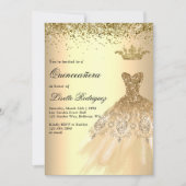 Luxus Gold Dress Crown Quinceanera Einladung (Vorderseite)