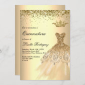 Luxus Gold Dress Crown Quinceanera Einladung (Vorne/Hinten)