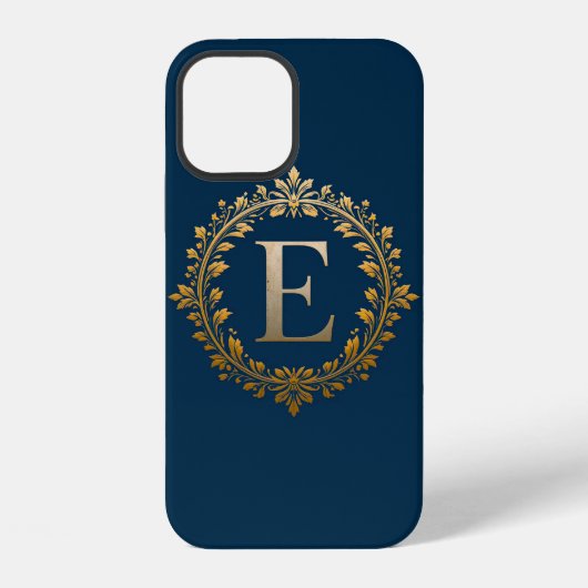 👑 Luxus Gold E Monogram Elegant Glitzer Initiale iPhone Hülle (Rückseite)