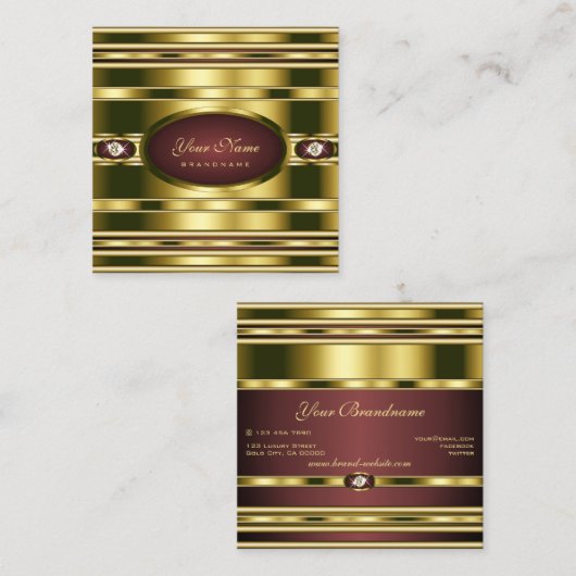 Luxus Gold Effekt mit Burgundy und Imitats Diamond Quadratische Visitenkarte (Vorne/Hinten)