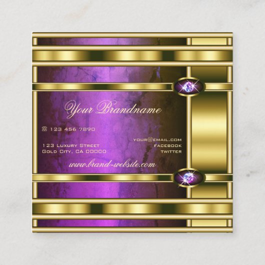 Luxus Gold Effekt mit dunklem, Lila Marmormuster Quadratische Visitenkarte (Rückseite)