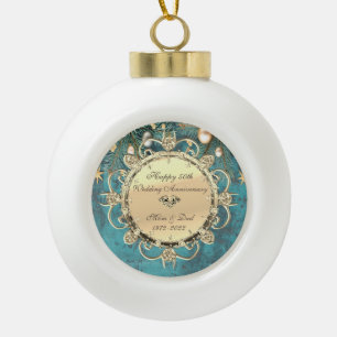 Luxus Gold Elegante Diamanten 50. Hochzeit Keramik Kugel-Ornament