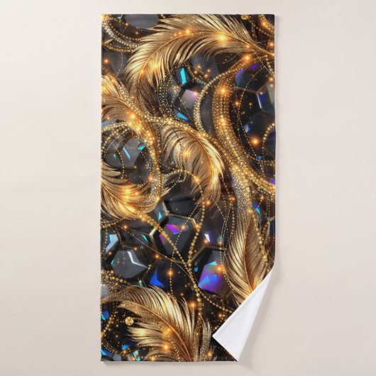 Luxus Gold Feathers und Gemstone Sparkle Muster Badehandtuch (Badehandtuch)