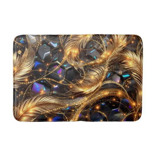 Luxus Gold Feathers und Gemstone Sparkle Muster Badematte (Vorderseite)