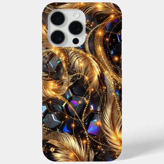 Luxus Gold Feathers und Gemstone Sparkle Muster Case-Mate iPhone Hülle (Rückseite)