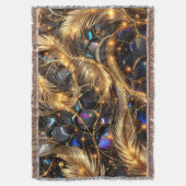 Luxus Gold Feathers und Gemstone Sparkle Muster Decke (Vorderseite Vertikal)