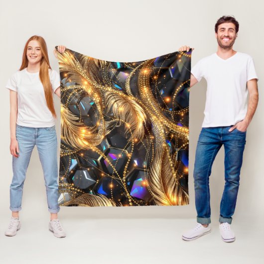 Luxus Gold Feathers und Gemstone Sparkle Muster Fleecedecke (Beispiel)