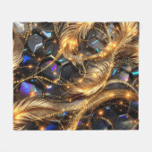 Luxus Gold Feathers und Gemstone Sparkle Muster Fleecedecke (Vorderseite (Horizontal))