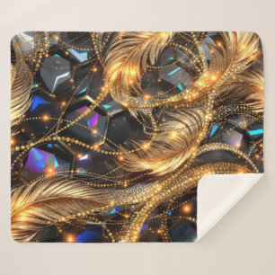 Luxus Gold Feathers und Gemstone Sparkle Muster Sherpadecke
