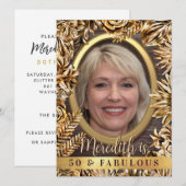 Luxus Gold Floral Custom Foto 50 und fabelhaft Einladung (Vorne/Hinten)