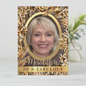 Luxus Gold Floral Custom Foto 50 und fabelhaft Einladung (Stehend Vorderseite)