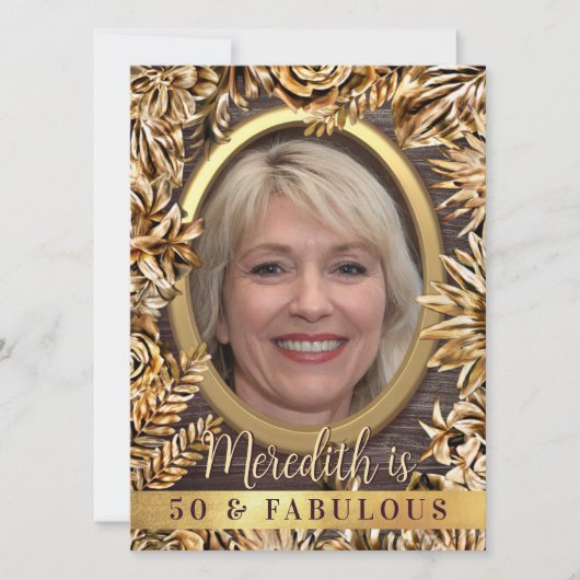 Luxus Gold Floral Custom Foto 50 und fabelhaft Einladung (Vorderseite)