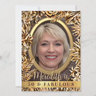Luxus Gold Floral Custom Foto 50 und fabelhaft Einladung