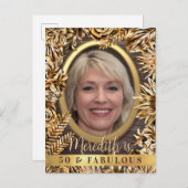 Luxus Gold Floral Custom Foto 50 und fabelhaft Einladungspostkarte (Vorne/Hinten)