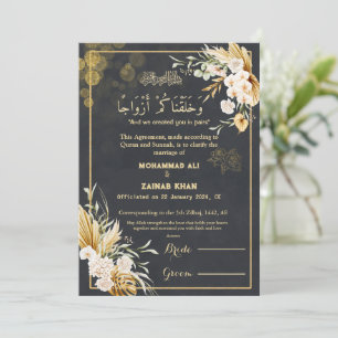 Luxus Gold Floral Frame Black Nikah Vertrag Einladung