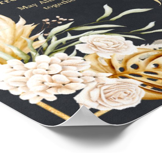Luxus Gold Floral Frame Black Nikah Zertifikat Poster (Ecke)