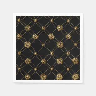Luxus Gold Floral Muster auf einem schwarzen Hinte Serviette