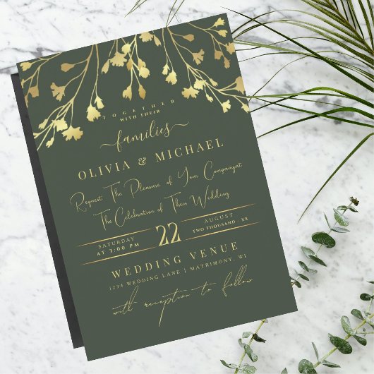 LUXUS GOLD FLORALS ABSTRAKT GOLDEN FOIL WEDING EINLADUNG
