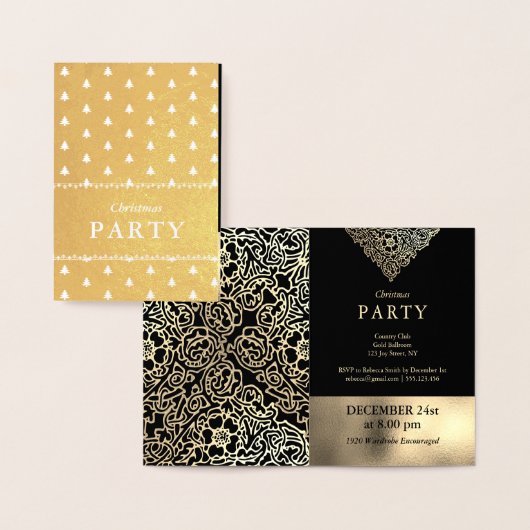 Luxus Gold Foil Black Christmas Party Einladungen (Anzeige)