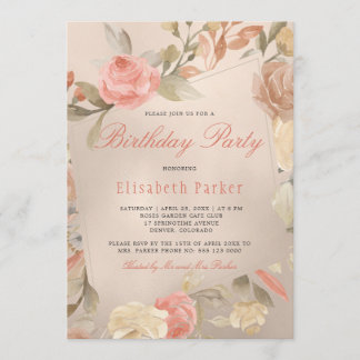 Luxus Gold Foil Coral Peach Floral Geburtstagspart Einladung