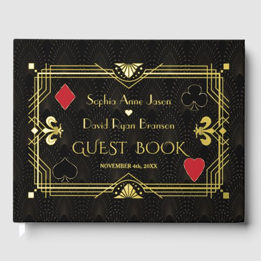 Luxus Gold Foil Roaring 20's Art Déco Hochzeit Gästebuch (Vorderseite)