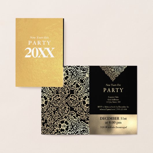 Luxus Gold Foil Schwarzes Neujahr Einladungen (Anzeige)