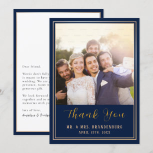 Luxus Gold Frame Foto Navy Blue Dankeschön Karte