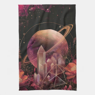 Luxus-Gold-Galaxie-Planet-Lila-Weltraum Geschirrtuch