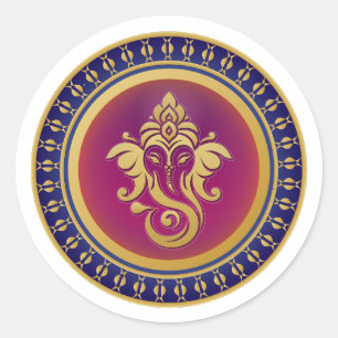 Luxus-Gold-Ganesha-Royal-Blue-Hindu-Mandala-Emblem Runder Aufkleber