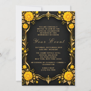 Luxus-Gold-Gelbe-Rose-Einladung Einladung