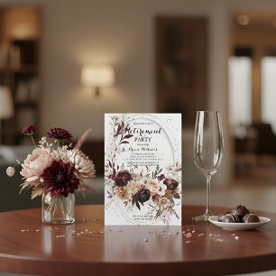 Luxus-Gold-Geometrie-Burgunder-Blumen-Ruhestand I Einladung