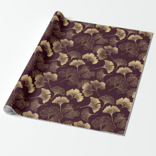 Luxus-Gold-Ginkgo-Burgund Geschenkpapier