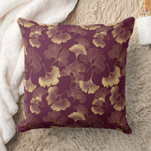 Luxus-Gold-Ginkgo-Burgund Kissen